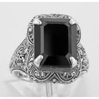 Detail view of Onyx Filigree Ring highlighting Onyx