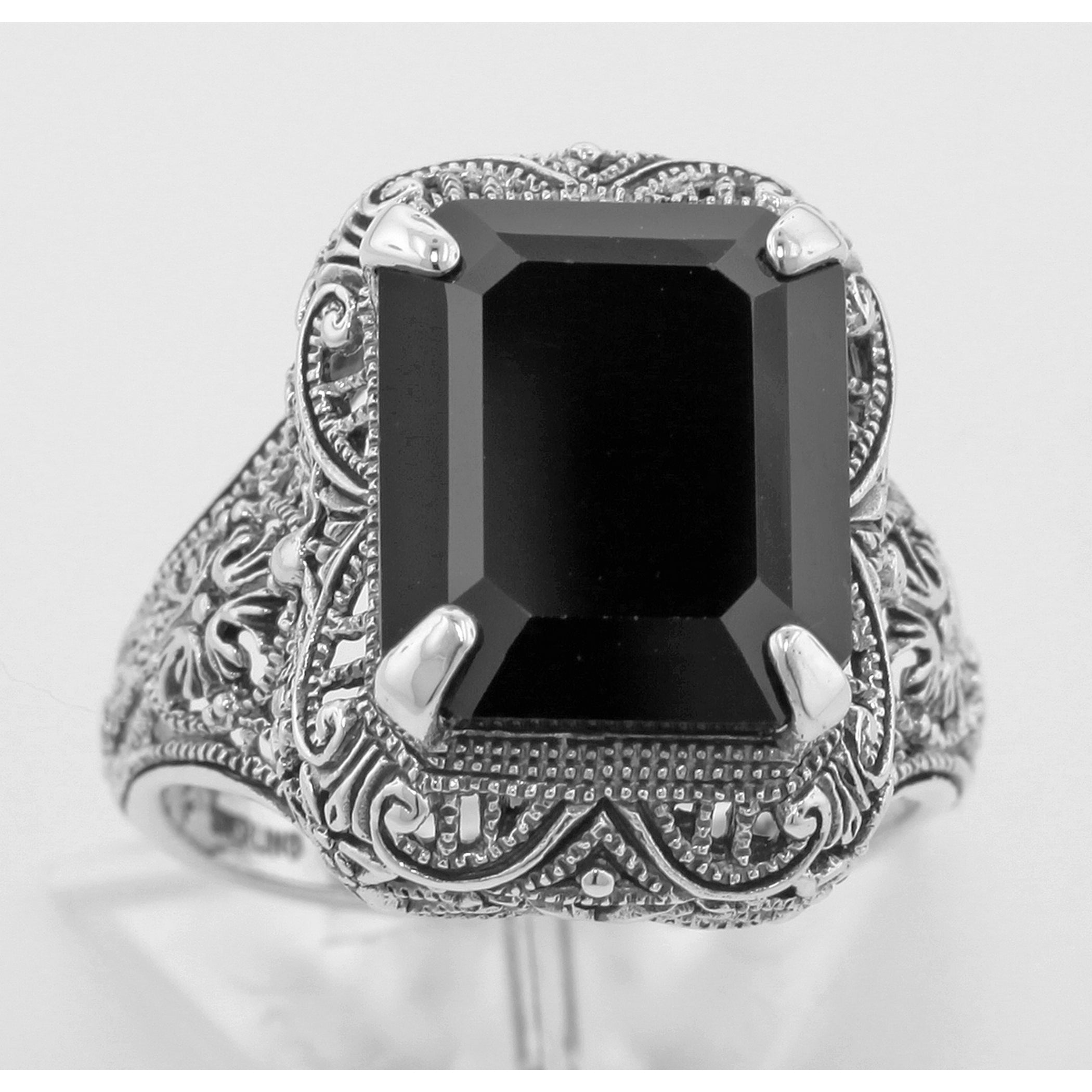 Detail view of Onyx Filigree Ring highlighting Onyx
