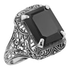 Filigree, Onyx, sterling silver rings, front view