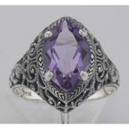 Detail view of Victorian Style Amethyst Filigree Ring Sterling Silver highlighting Amethyst