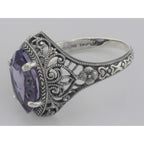 Back view of Victorian Style Amethyst Filigree Ring Sterling Silver showing 925 sterling silver hallmark