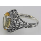 Back view of 3 Carat Victorian Style Genuine Citrine Filigree Ring Sterling Silver showing 925 sterling silver hallmark