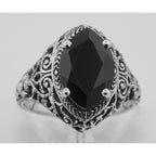 Detail view of Antique Style Onyx Filigree Ring highlighting Onyx