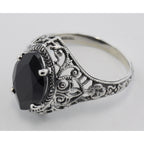 Back view of Antique Style Onyx Filigree Ring showing 925 sterling silver hallmark