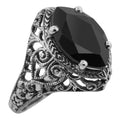 Antique style, Onyx, sterling silver rings, front view