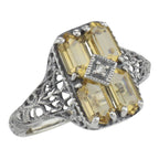 Filigree, Citrine, Diamond, sterling silver rings, front view