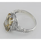 Detail view of 2 Carat Citrine Filigree Ring w/ Diamond highlighting Citrine, Diamond