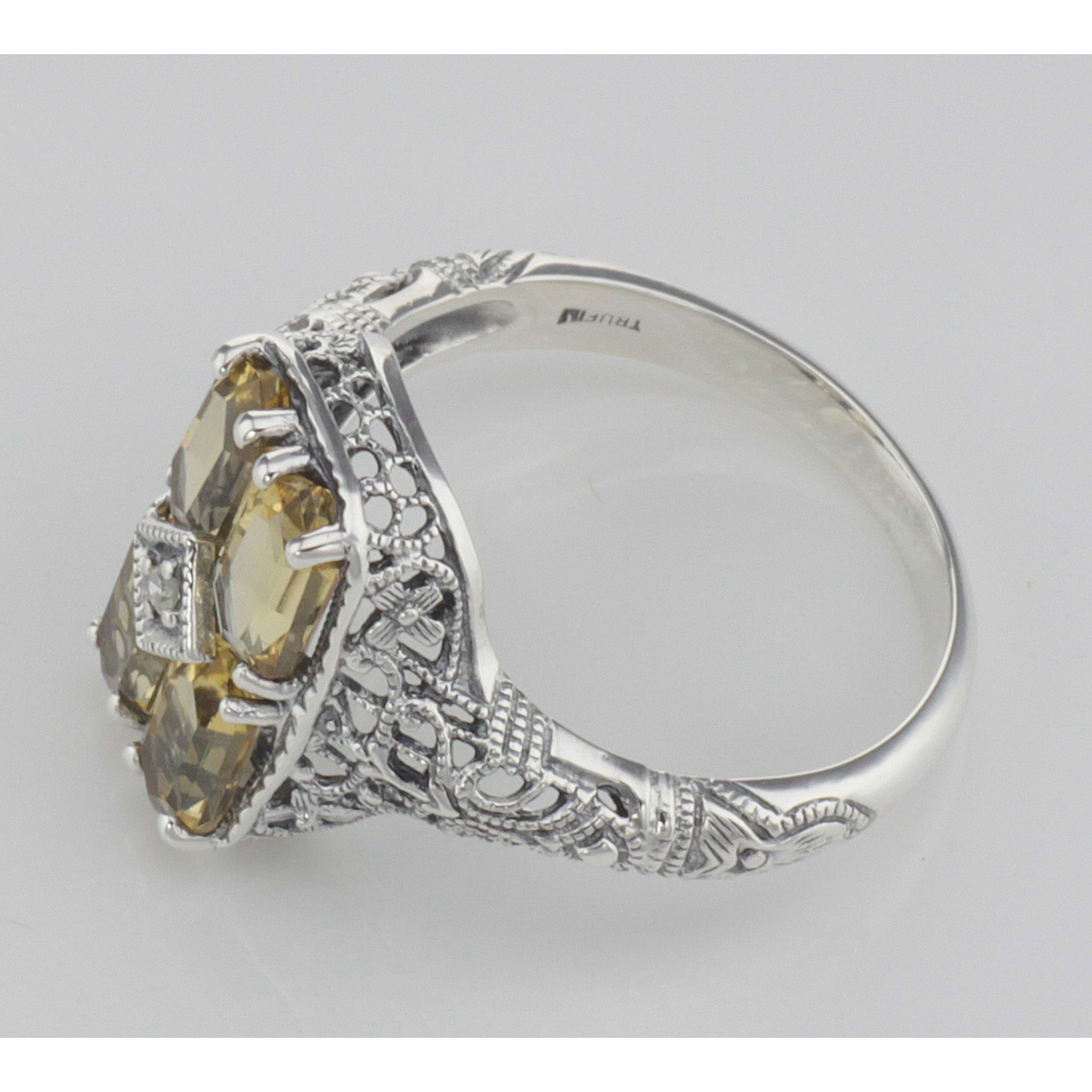 Detail view of 2 Carat Citrine Filigree Ring w/ Diamond highlighting Citrine, Diamond