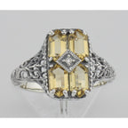 Back view of 2 Carat Citrine Filigree Ring w/ Diamond showing 925 sterling silver hallmark