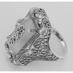Back view of Victorian Style Camphor Glass Filigree Diamond Ring showing 925 sterling silver hallmark