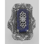 Detail view of Victorian Style Blue Lapis Filigree Diamond Ring highlighting Diamond, Lapis