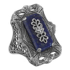 Victorian style, Diamond, Lapis, sterling silver rings, front view