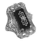 Victorian style, Diamond, Black Onyx, sterling silver rings, front view