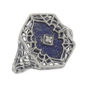 Victorian style, Diamond, Lapis, sterling silver rings, front view