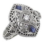 Art Deco style, Sapphire, CZ, sterling silver rings, front view