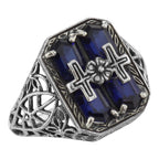 Filigree, Sapphire, sterling silver rings, front view