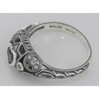 Back view of Victorian Style Heart Shaped Amethyst White Topaz Ring Sterling Silver showing 925 sterling silver hallmark