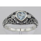 Detail view of Victorian Style Heart Shaped Blue Topaz White Topaz Ring Sterling Silver highlighting Blue Topaz, White Topaz