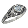 Victorian style, Blue Topaz, White Topaz, sterling silver rings, front view