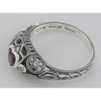 Back view of Victorian Style Heart Shaped Garnet White Topaz Ring Sterling Silver showing 925 sterling silver hallmark
