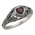 Victorian style, Garnet, White Topaz, sterling silver rings, front view