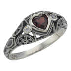 Victorian style, Garnet, White Topaz, sterling silver rings, front view