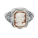Back view of Hand Carved Italian Cameo / Lapis Filigree Flip Ring showing 925 sterling silver hallmark