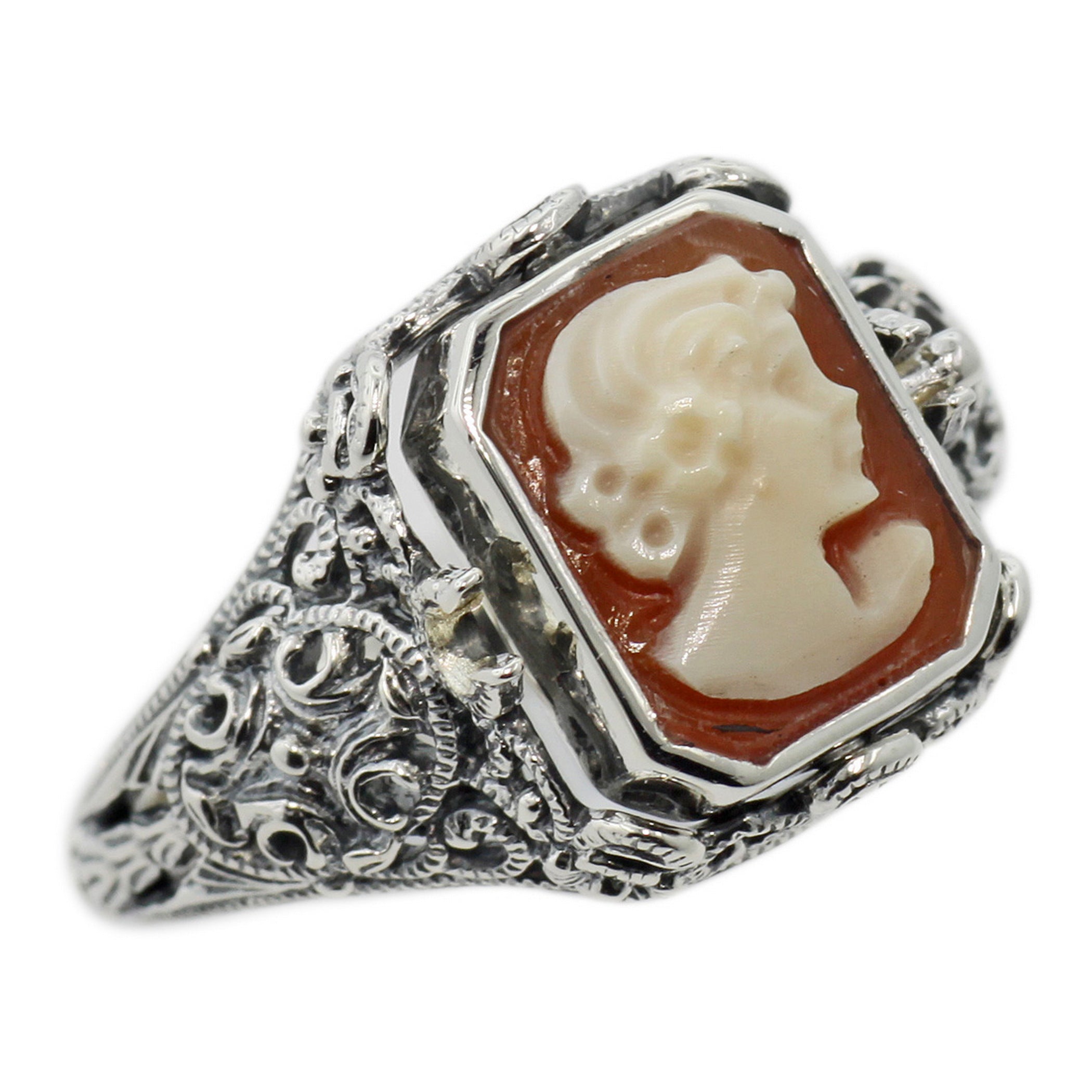 Filigree, Onyx, sterling silver rings, front view