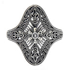 Detail view of Art Deco Style White Topaz Solitaire Filigree Ring highlighting White Topaz
