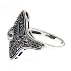 Back view of Art Deco Style White Topaz Solitaire Filigree Ring showing 925 sterling silver hallmark
