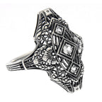 Art Deco style, White Topaz, sterling silver rings, front view