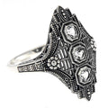 Art Deco style, White Topaz, sterling silver rings, front view