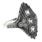 Art Deco style, White Topaz, sterling silver rings, front view