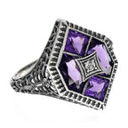 Art Deco style, Amethyst, White Topaz, sterling silver rings, front view