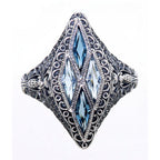 Back view of Art Deco Style Ring with London Blue Topaz - Blue Topaz showing 925 sterling silver hallmark