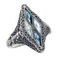 Art Deco style, Blue Topaz, London Blue Topaz, sterling silver rings, front view