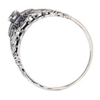 Detail view of Art Deco Style White Topaz Filigree Ring w/ Blue Sapphire Sterling Silver highlighting White Topaz, Sapphire