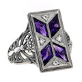 Art Deco style, Amethyst, White Topaz, sterling silver rings, front view