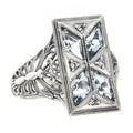Art Deco style, White Topaz, sterling silver rings, front view