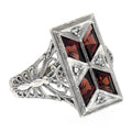 Art Deco style, Garnet, White Topaz, sterling silver rings, front view