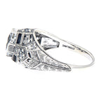Back view of Art Deco Style White Topaz Filigree Ring Sapphire Accents Sterling Silver showing 925 sterling silver hallmark