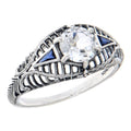Art Deco style, White Topaz, Sapphire, sterling silver rings, front view