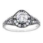Back view of Art Deco Style Sterling Silver White Topaz Filigree Ring showing 925 sterling silver hallmark