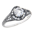 Art Deco style, White Topaz, sterling silver rings, front view