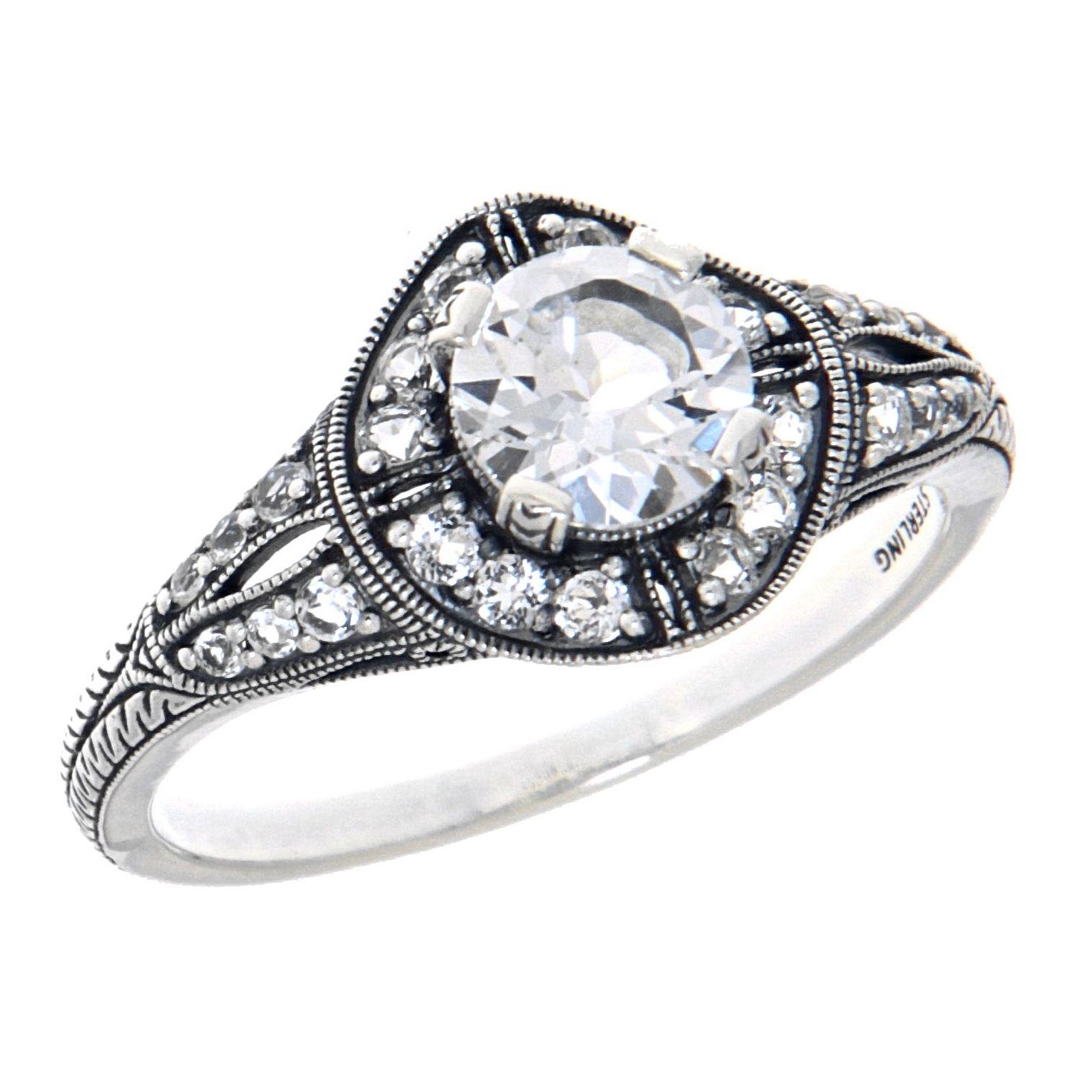 Art Deco style, White Topaz, sterling silver rings, front view