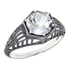Art Deco style, White Topaz, sterling silver rings, front view