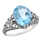 Victorian style, Blue Topaz, sterling silver rings, front view