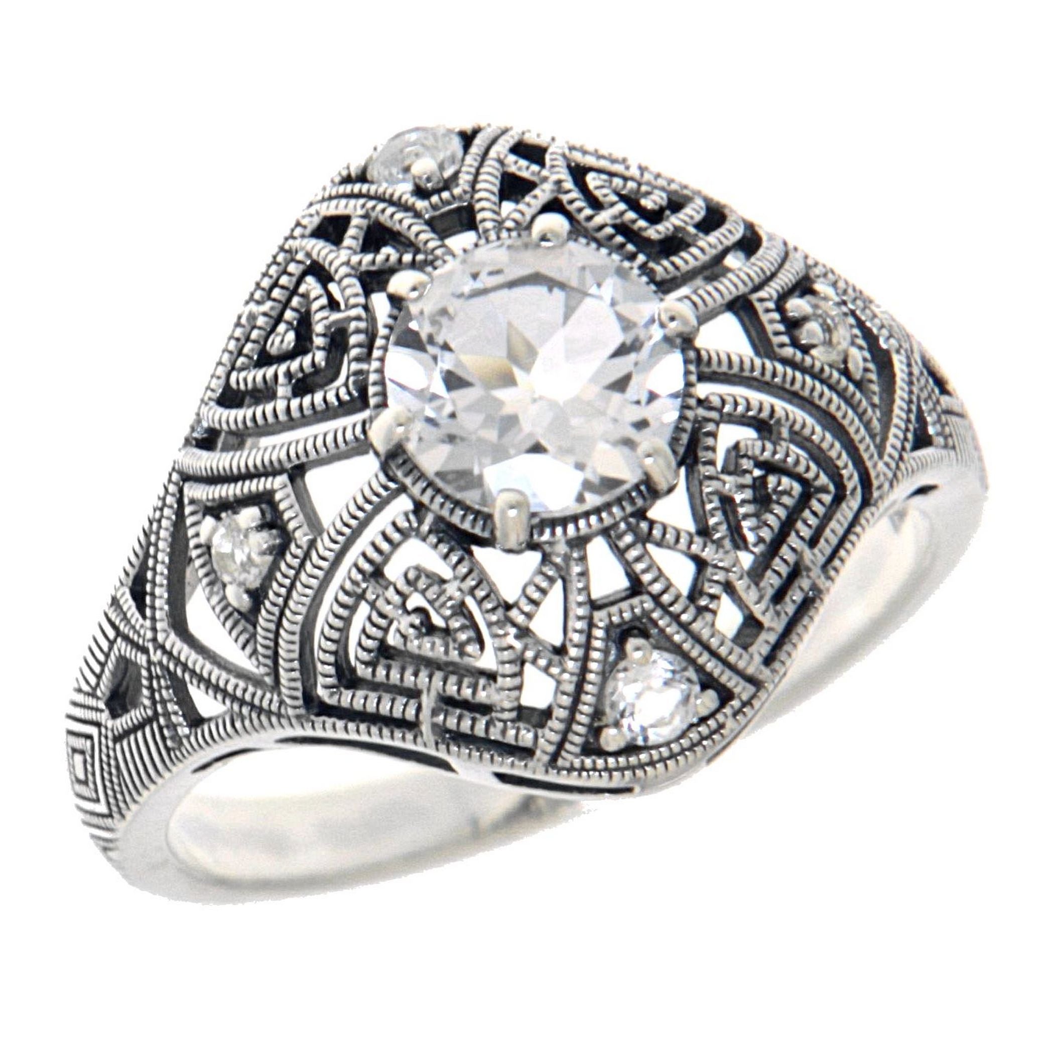 Art Deco style, White Topaz, sterling silver rings, front view