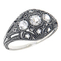 Art Deco style, White Topaz, sterling silver rings, front view