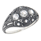 Art Deco style, White Topaz, sterling silver rings, front view